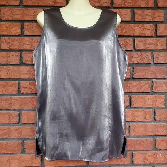Silver Metallic Top US Sz 12 L Sleeveless Gray Shiny Club Rave Elegant - Picture 1 of 10